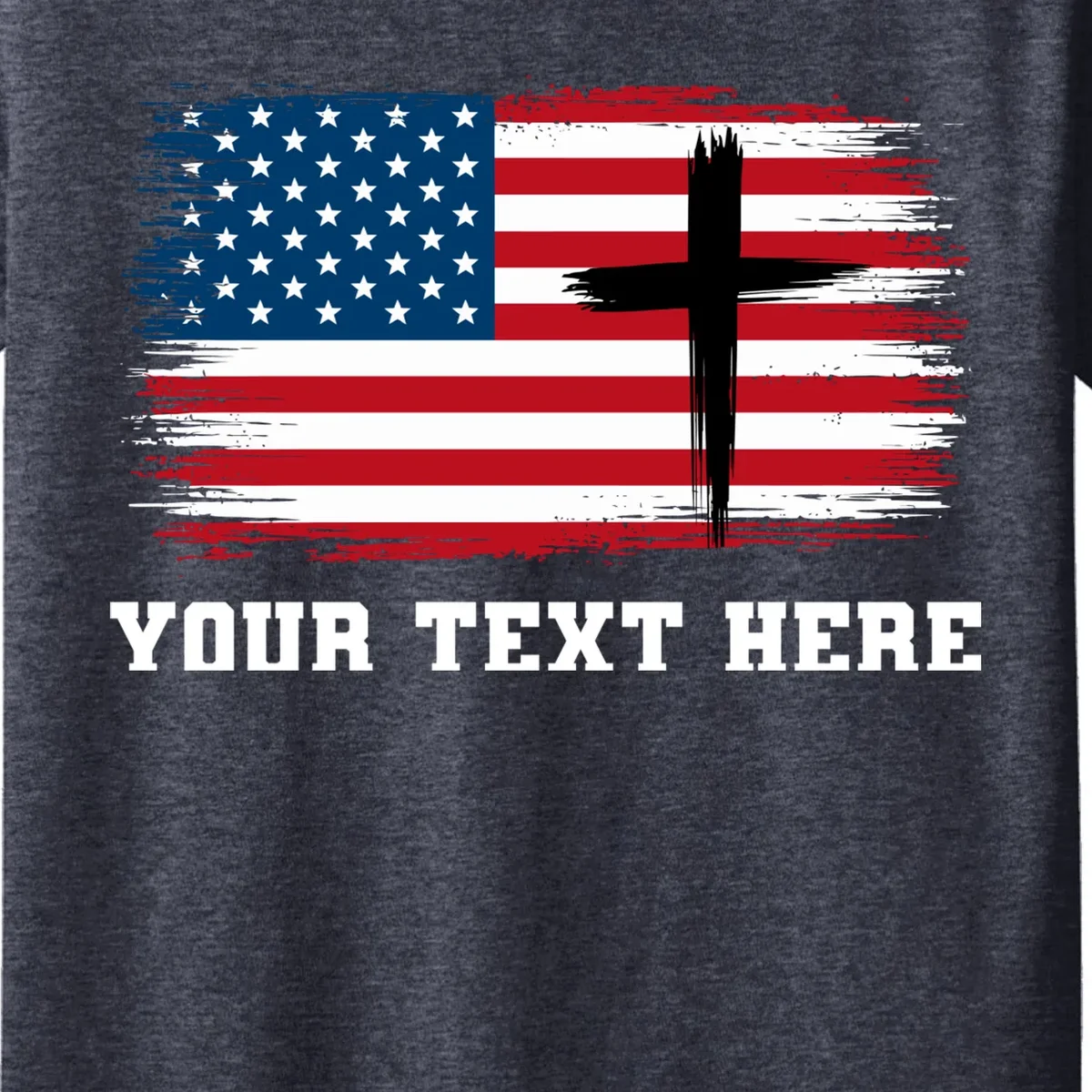 USA Flag Cross Christian Custom Personalized Text Kids T-Shirt - Front - Close-up