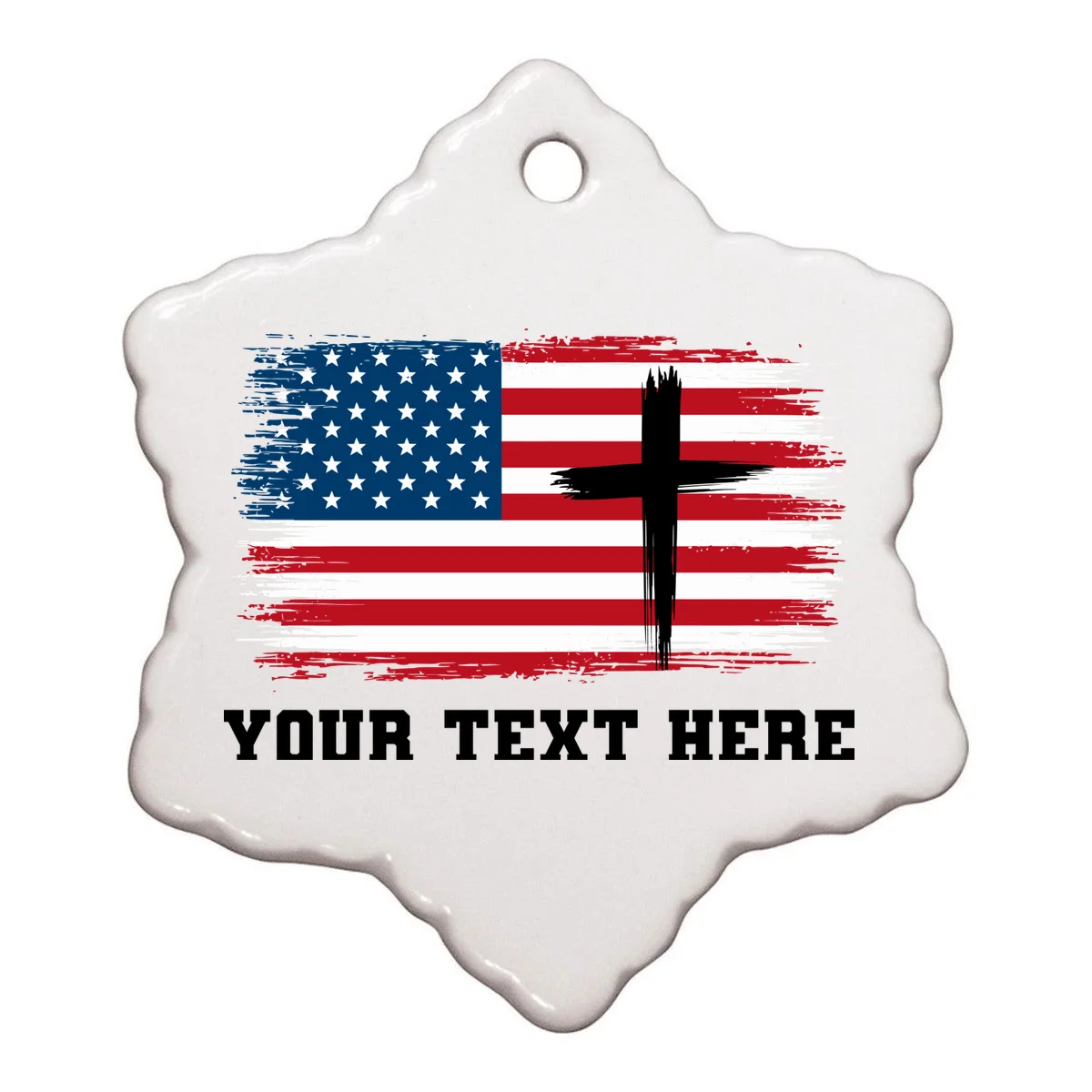 USA Flag Cross Christian Custom Personalized Text Ornament - Front