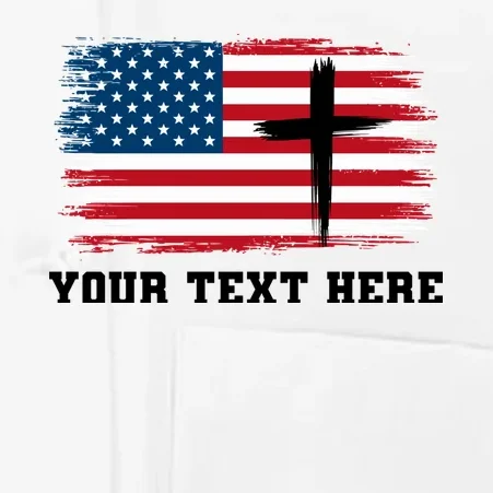 USA Flag Cross Christian Custom Personalized Text Men's Chef Coat - Front - Close-up