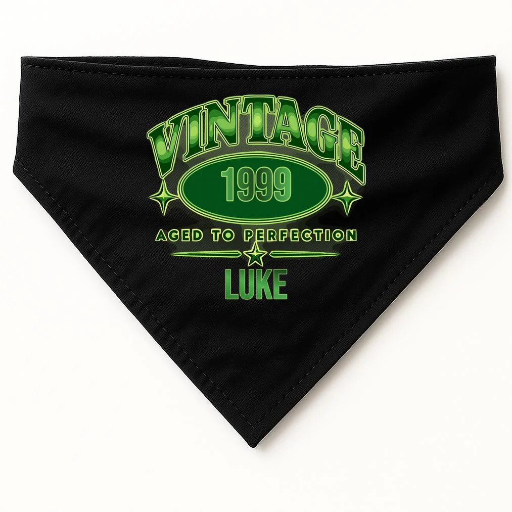 Vintage Aged to Perfection Retro Graphic Design Dog Bandana Front