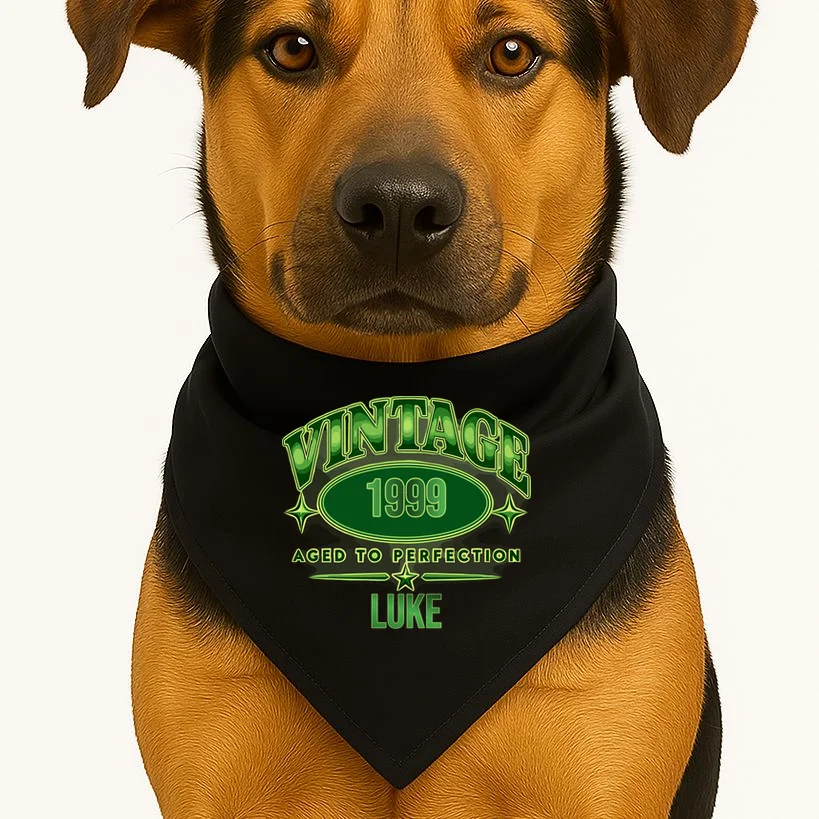Vintage Aged to Perfection Retro Graphic Design Dog Bandana - Front 1