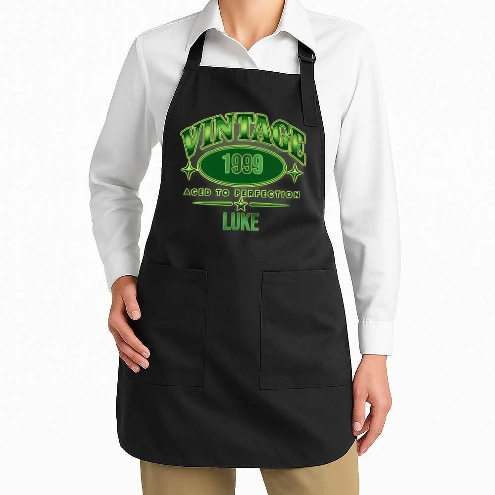 Vintage Aged to Perfection Retro Graphic Design Apron - Front 1