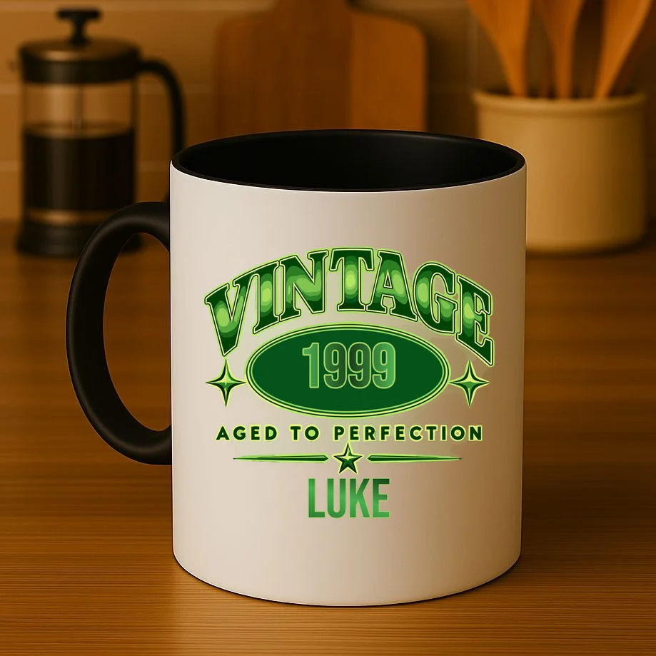 Vintage Aged to Perfection Retro Graphic Design Mug - Front 3