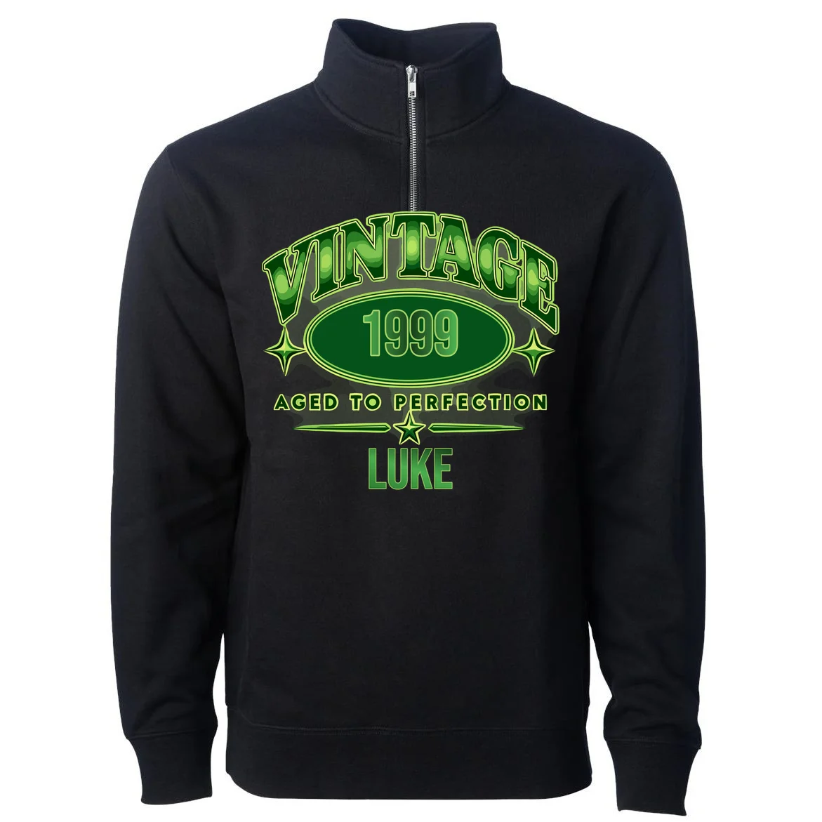 Vintage Aged to Perfection Retro Graphic Design Men's Pullover Quarter Zip Front