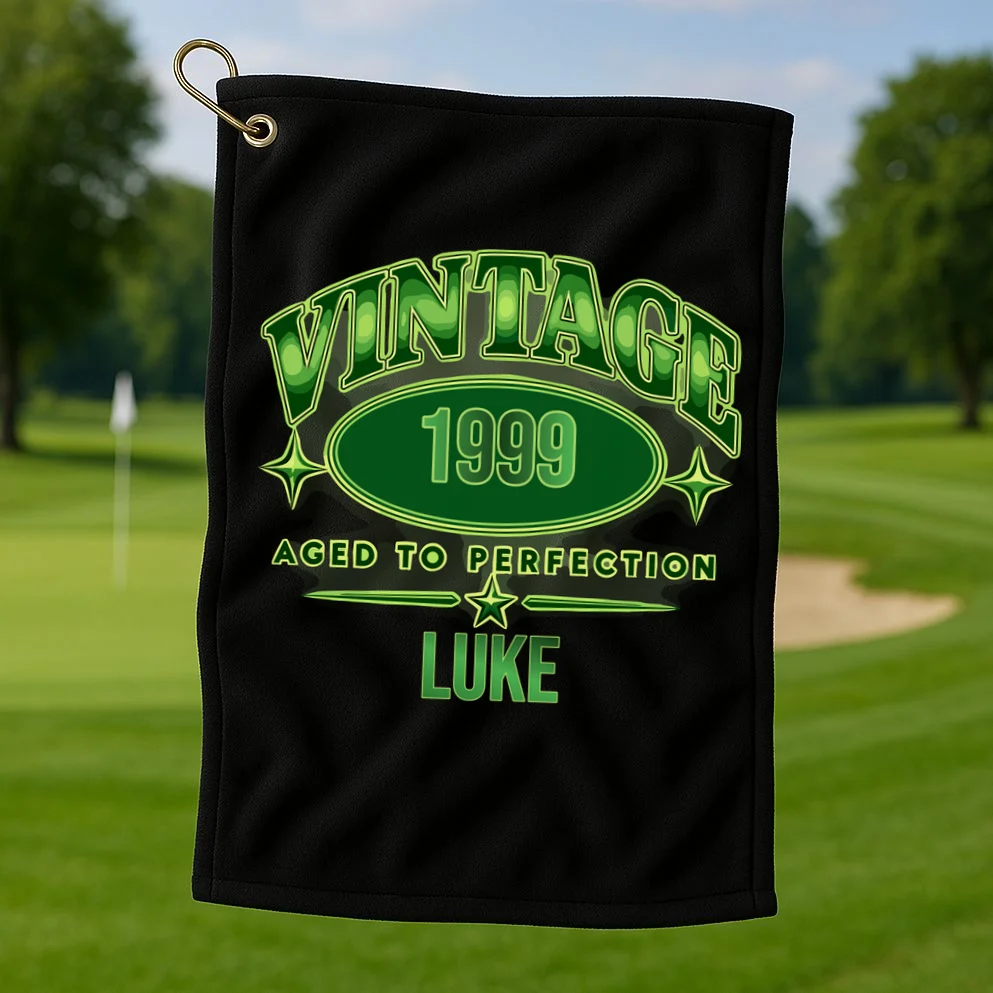 Vintage Aged to Perfection Retro Graphic Design Golf Towel - Front 1