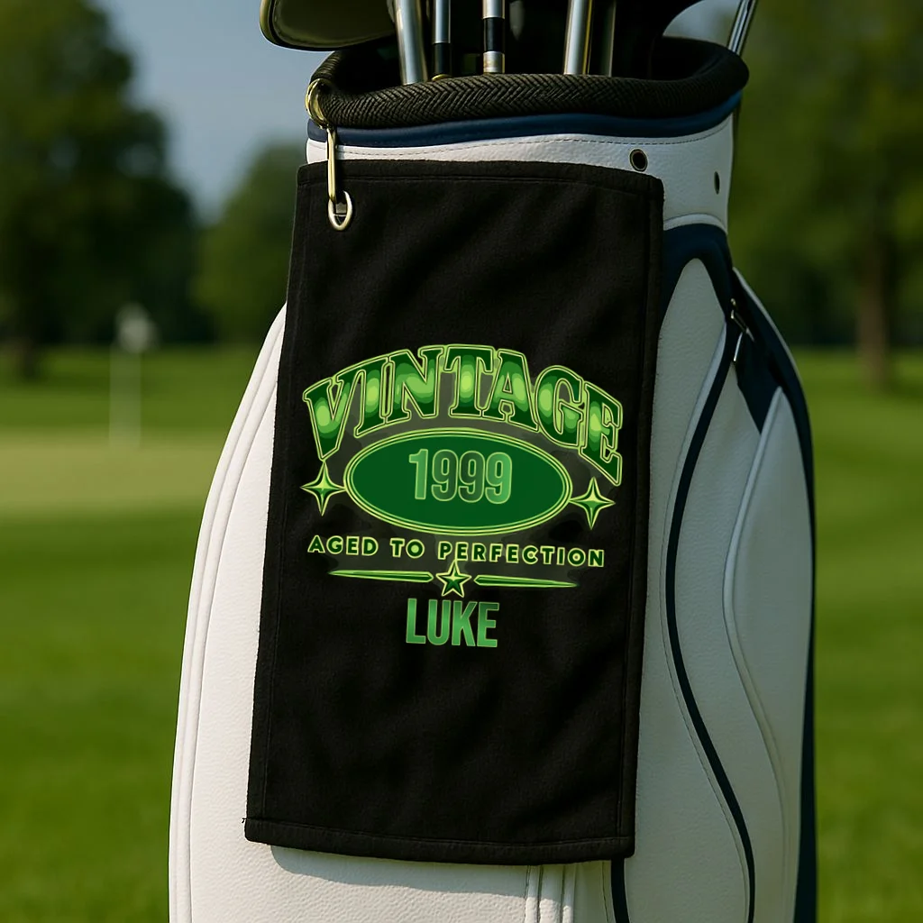 Vintage Aged to Perfection Retro Graphic Design Golf Towel - Front 2