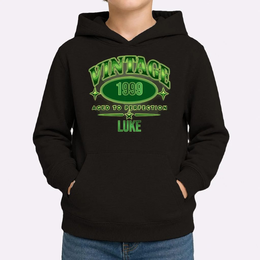 Vintage Aged to Perfection Retro Graphic Design Kids Hoodie - Front 1