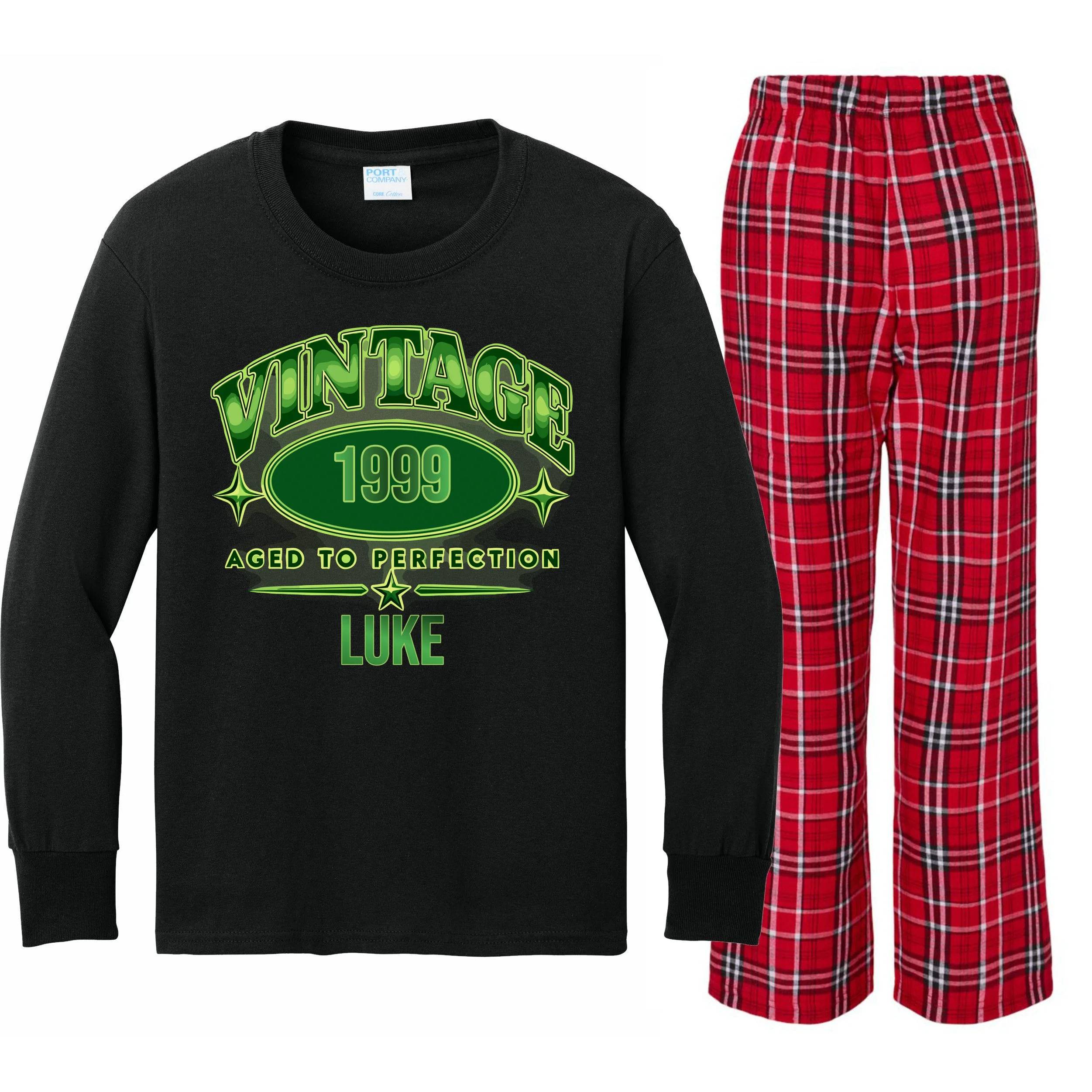 Vintage Aged to Perfection Retro Graphic Design Kids Long Sleeve Pajamas Front
