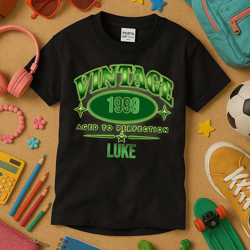 Vintage Aged to Perfection Retro Graphic Design Kids T-Shirt - Front 2