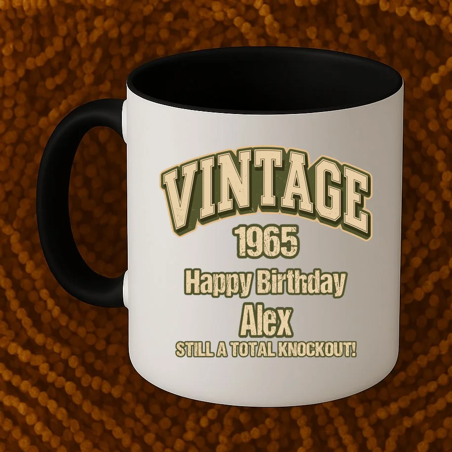 Vintage 1965 Still a Total Knockout Retro Birthday Design Mug - Front 1
