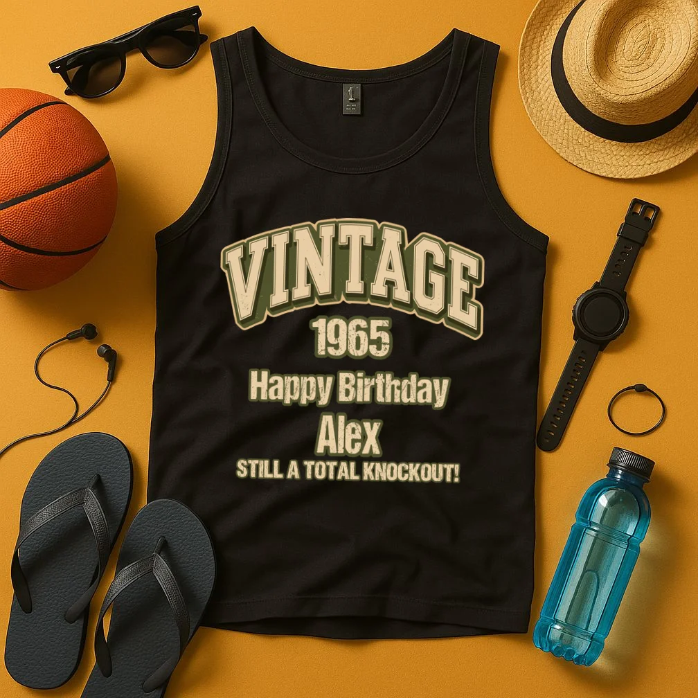 Vintage 1965 Still a Total Knockout Retro Birthday Design Men's Tank Top - Front 3