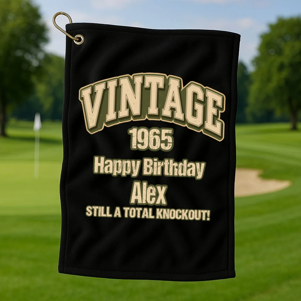 Vintage 1965 Still a Total Knockout Retro Birthday Design Golf Towel - Front 1