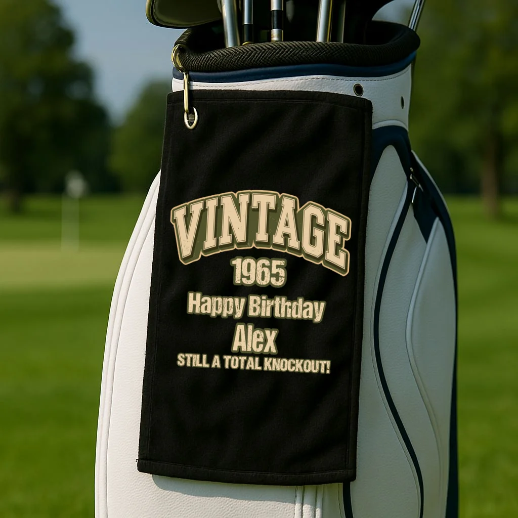 Vintage 1965 Still a Total Knockout Retro Birthday Design Golf Towel - Front 2