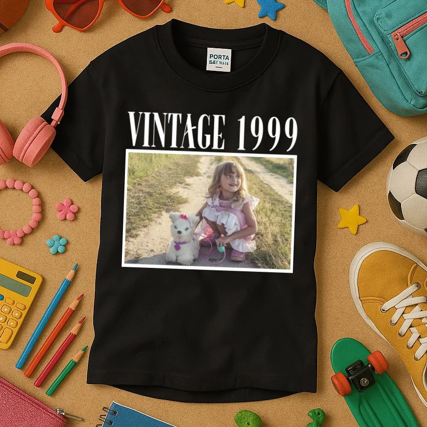 Vintage Birthday - Custom Year, Personalized Birthday Gift Kids T-Shirt - Front 2