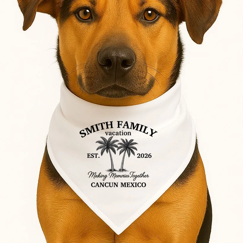 Vintage Custom Family Vacation Dog Bandana - Front 1