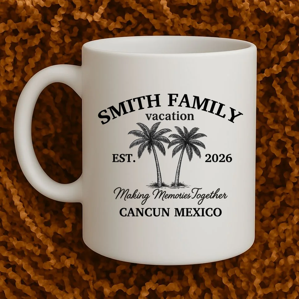Vintage Custom Family Vacation Coffee Mug - Front 1