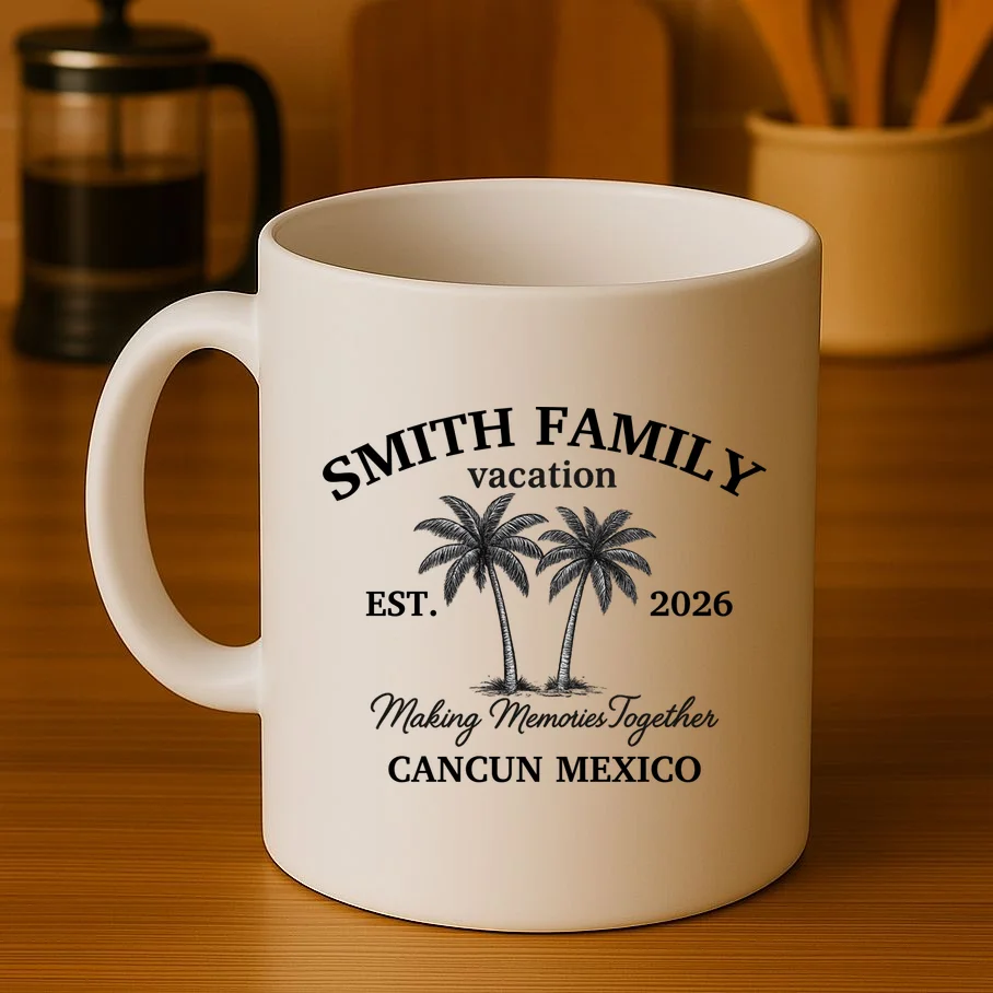 Vintage Custom Family Vacation Coffee Mug - Front 3