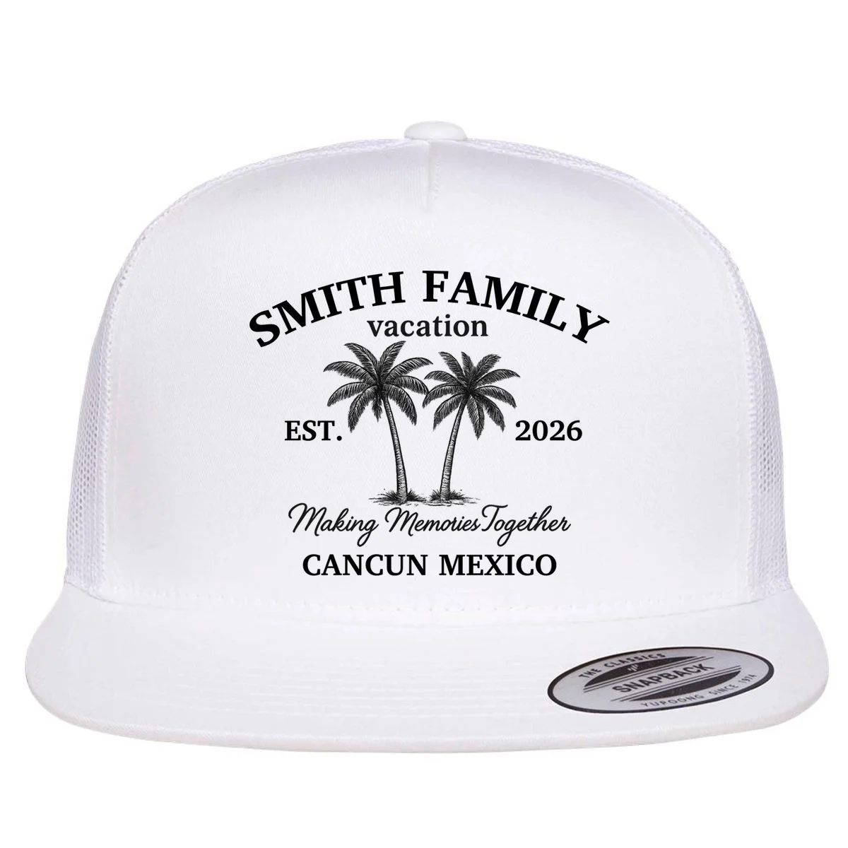 Vintage Custom Family Vacation Flat Bill Trucker Hat - Front