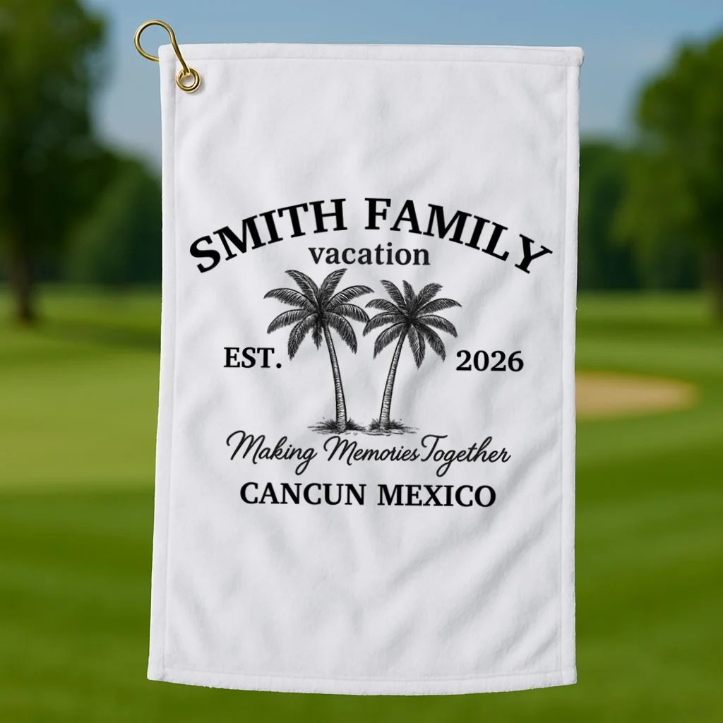 Vintage Custom Family Vacation Golf Towel - Front 1