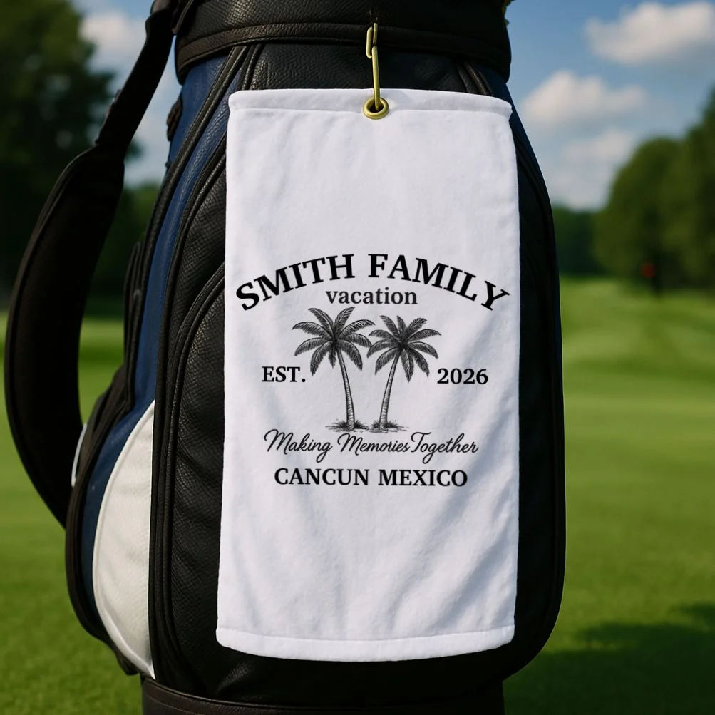 Vintage Custom Family Vacation Golf Towel - Front 2