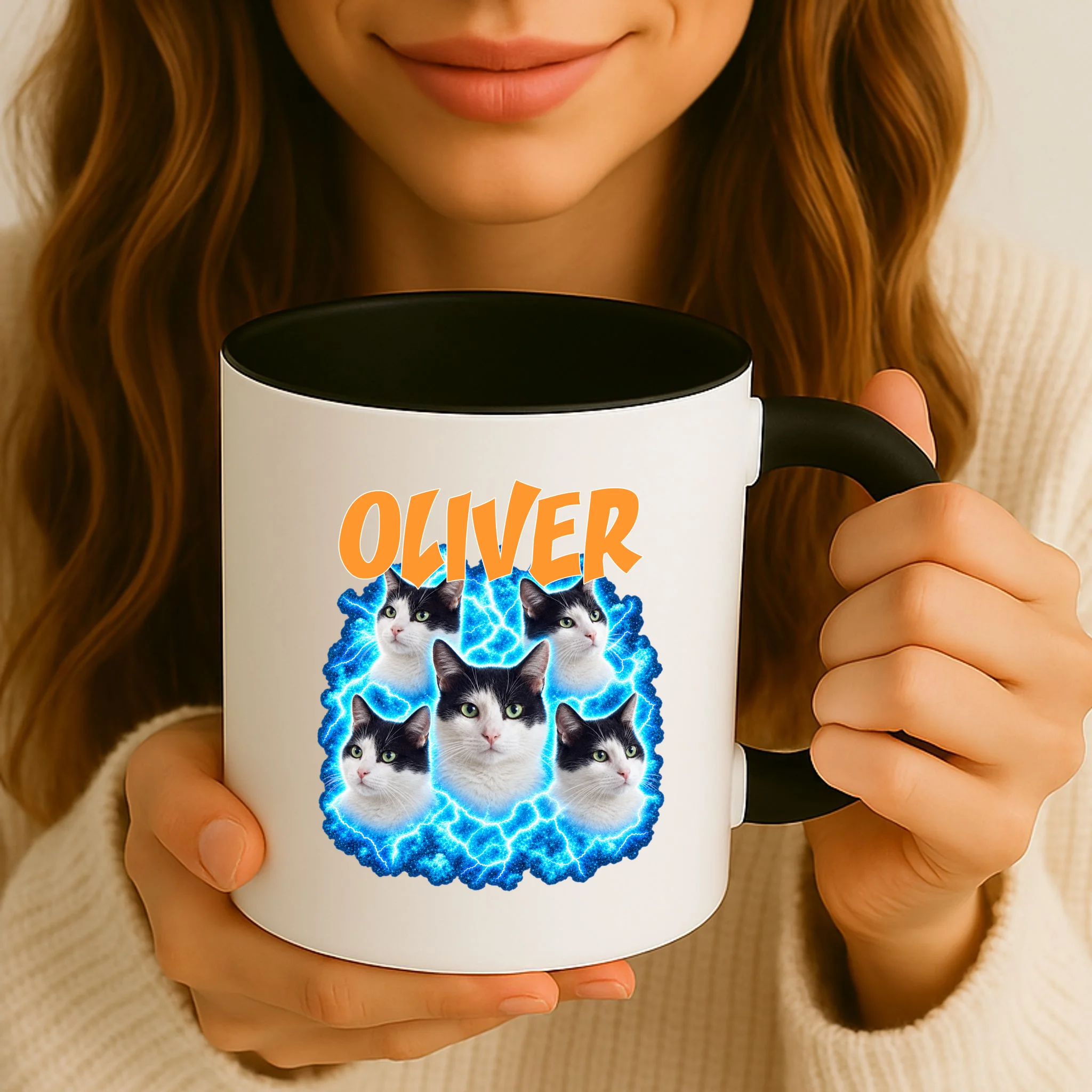 Vintage Cat Lightning Photo Collage Personalized Mug - Front 2