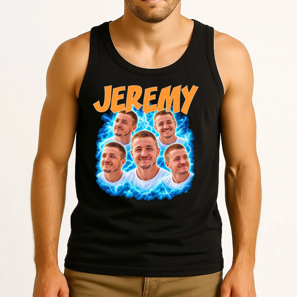 Vintage Lightning Photo Collage Personalized Men's Tank Top - Front 2