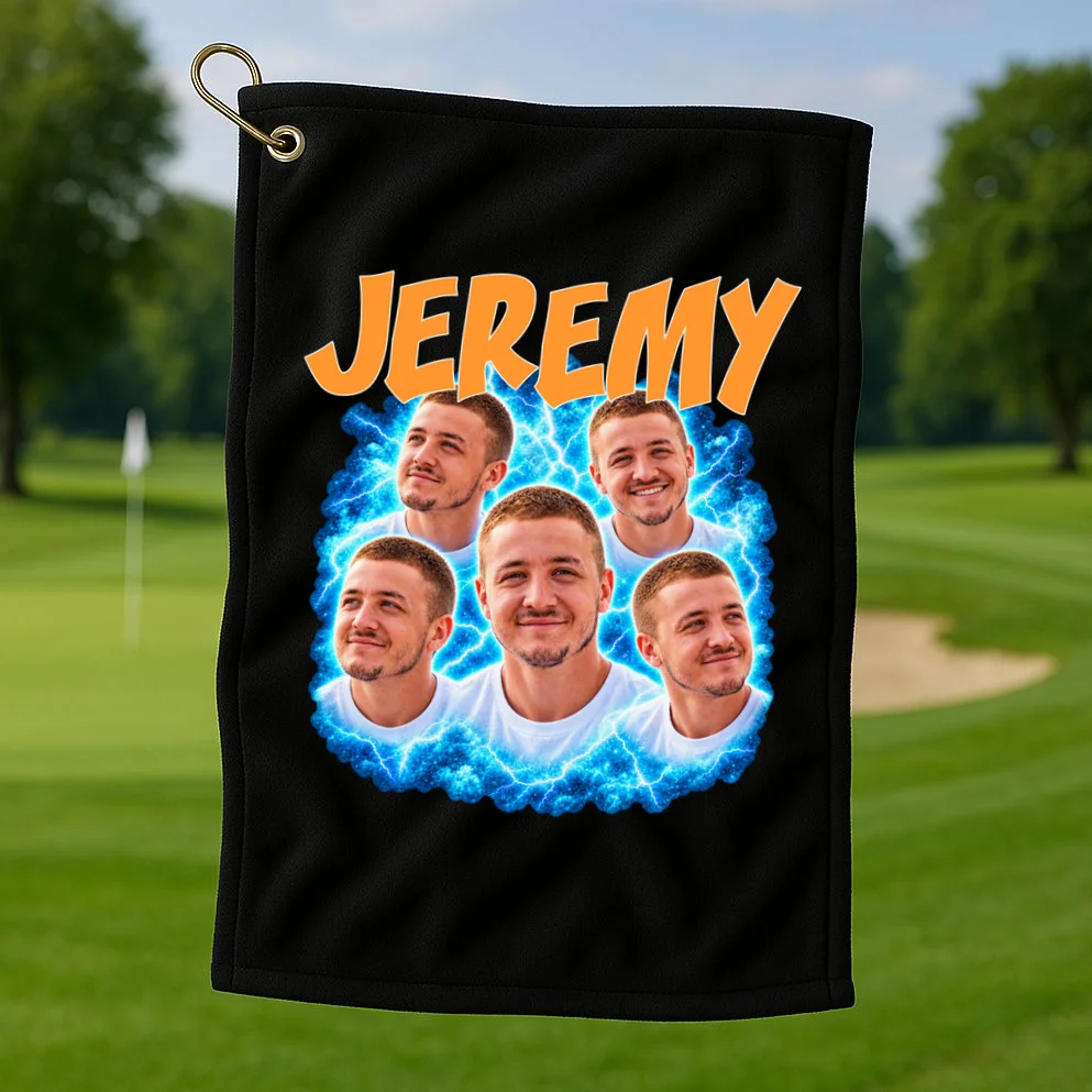 Vintage Lightning Photo Collage Personalized Golf Towel - Front 1