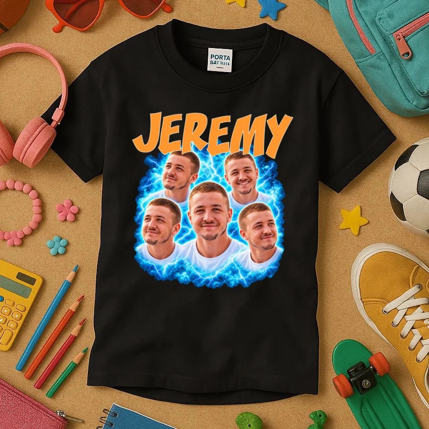 Vintage Lightning Photo Collage Personalized Kids T-Shirt - Front 2