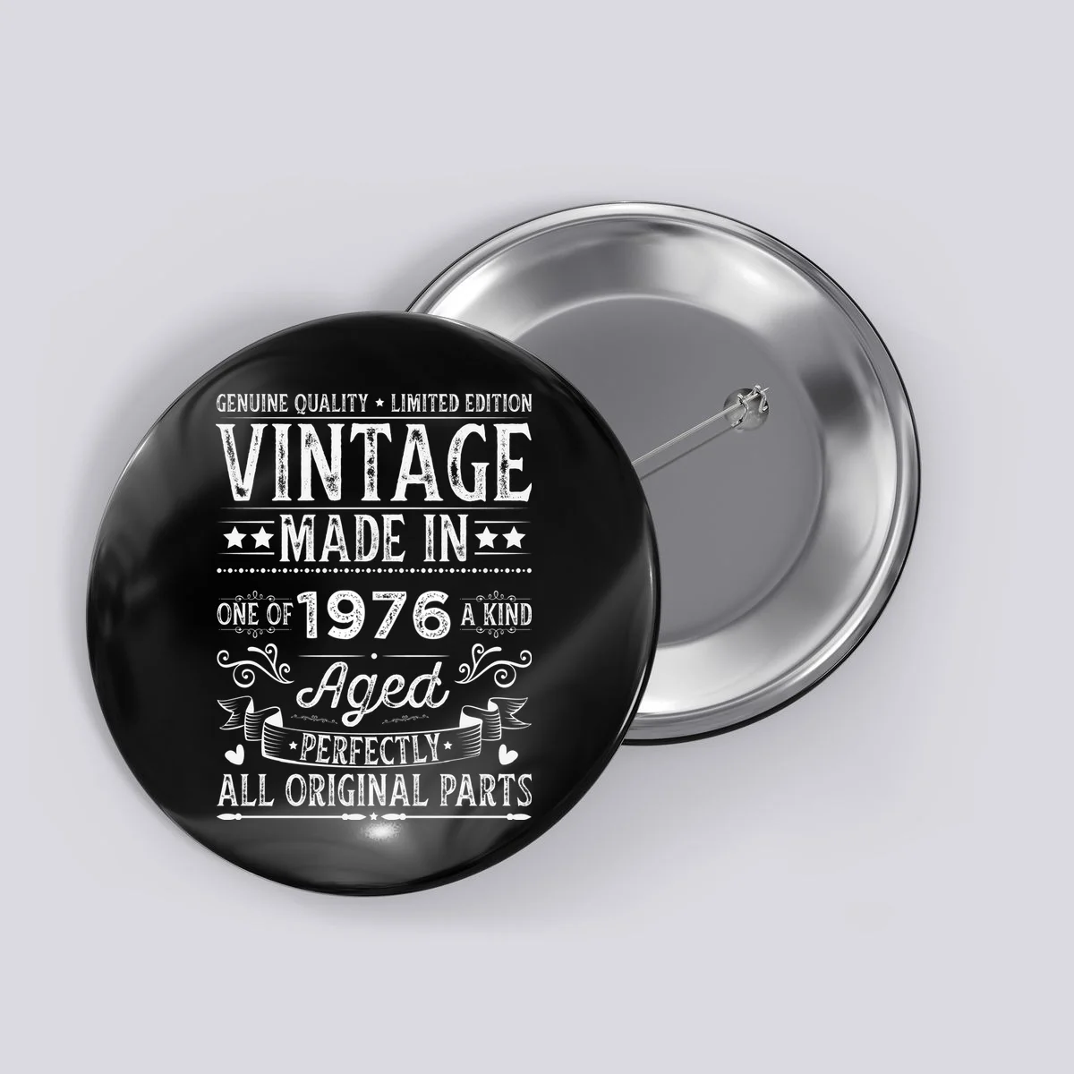 Vintage Made In Custom Year Birthday Gift Aged Perfectly, Personalized Button - Front