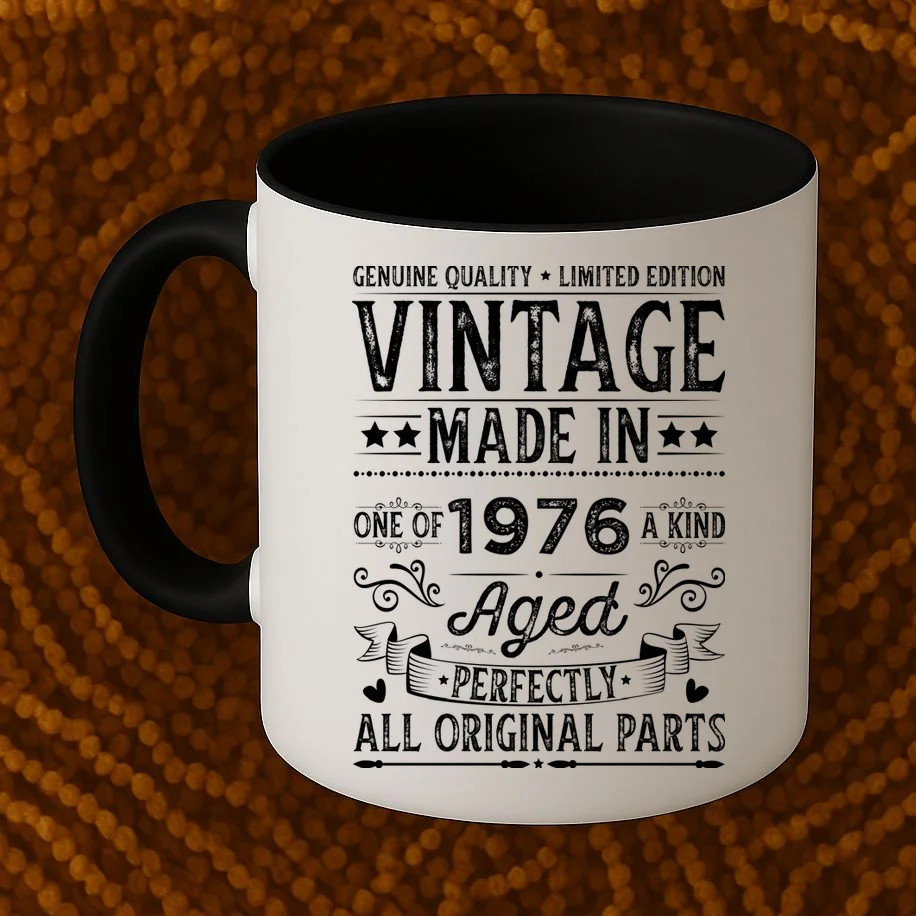 Vintage Made In Custom Year Birthday Gift Aged Perfectly, Personalized Coffee Mug - Front 1