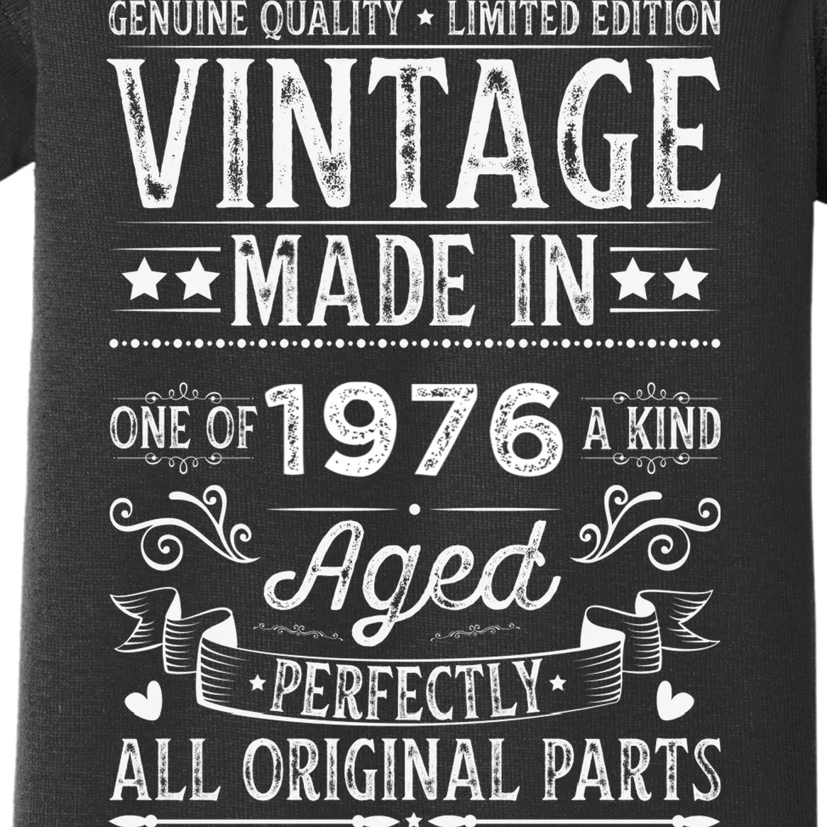 Vintage Made In Custom Year Birthday Gift Aged Perfectly, Personalized Baby Bodysuit - Front - Close-up