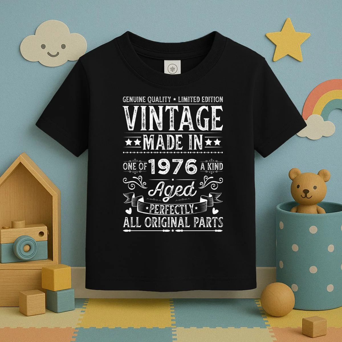 Vintage Made In Custom Year Birthday Gift Aged Perfectly, Personalized Toddler T-Shirt - Front 2
