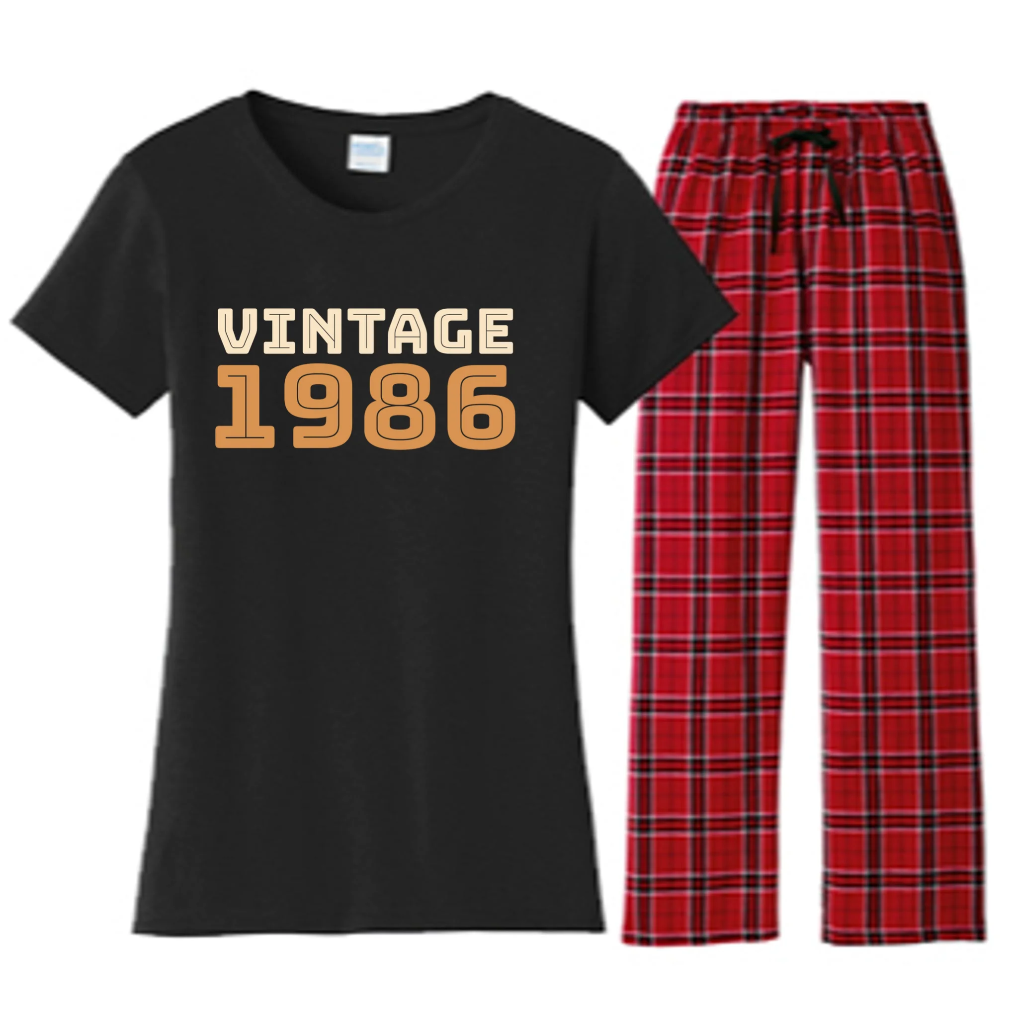 VINTAGE Retro Birthday Year Customizable Women's Flannel Pajama Set - Front