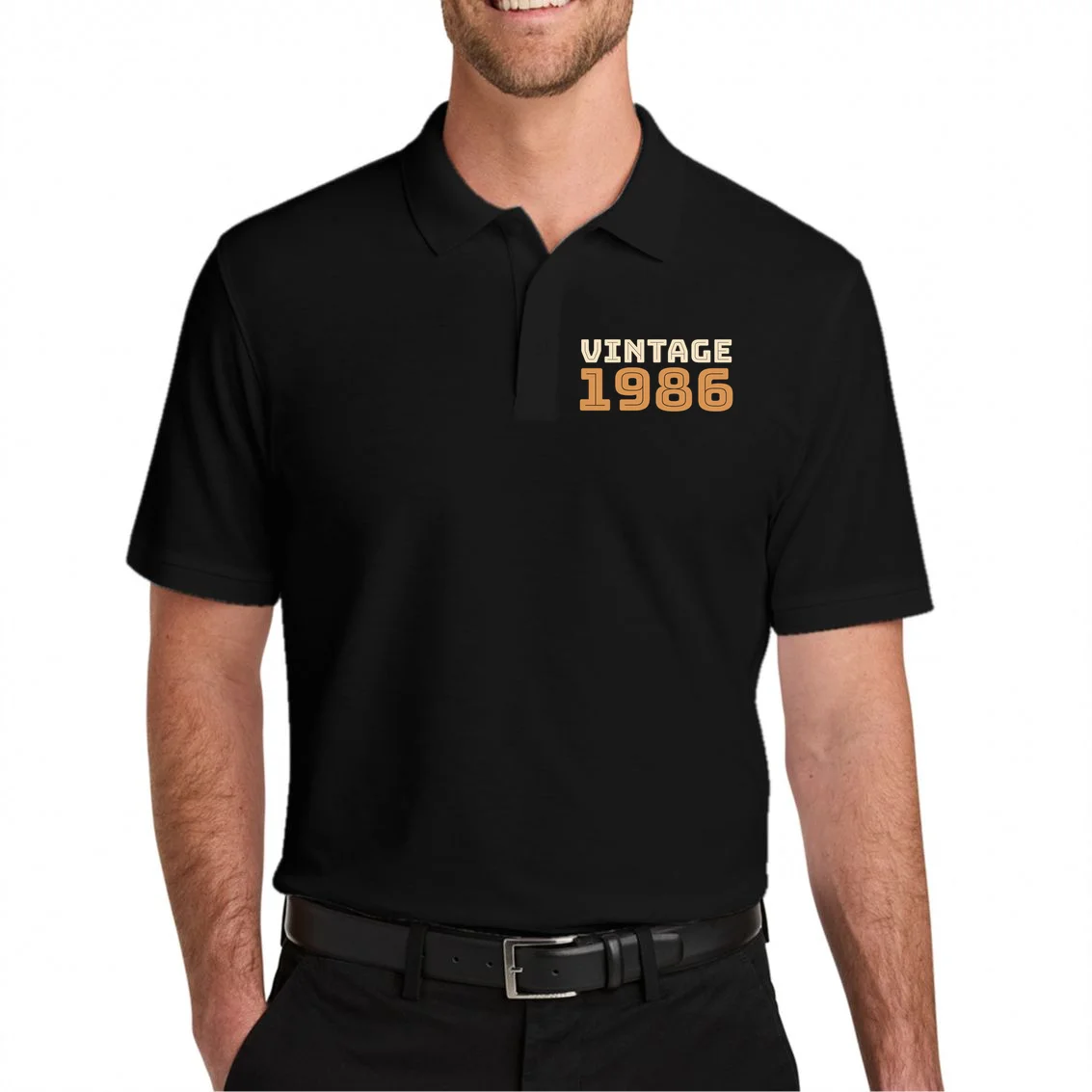 VINTAGE Retro Birthday Year Customizable Men's Polo - Front 1