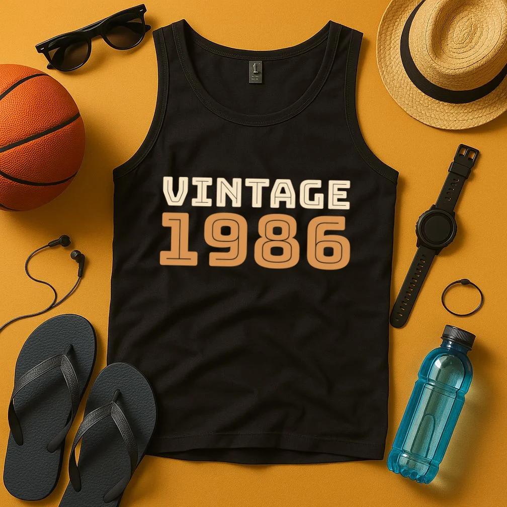 VINTAGE Retro Birthday Year Customizable Men's Tank Top - Front 3