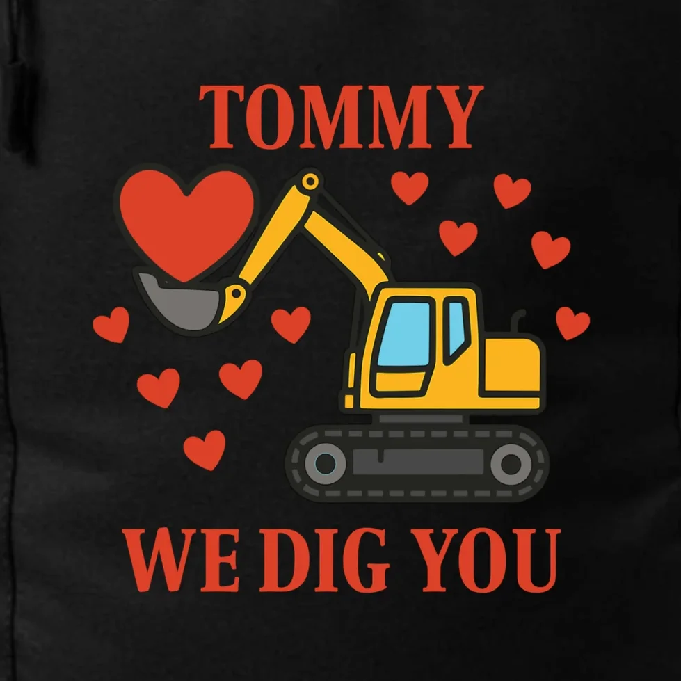 We Dig You Custom Name Birthday Construction Birthday Gift Backpack - Front - Close-up