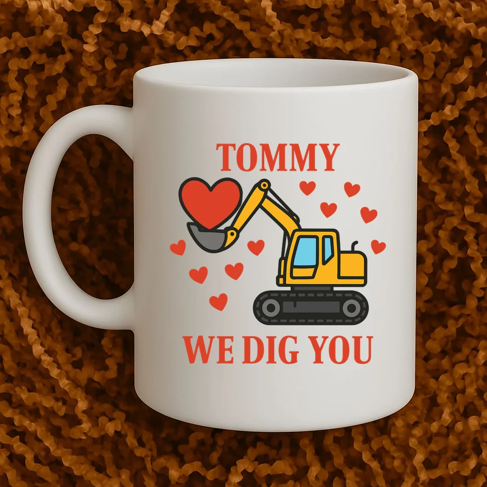 We Dig You Custom Name Birthday Construction Birthday Gift Coffee Mug - Front 1