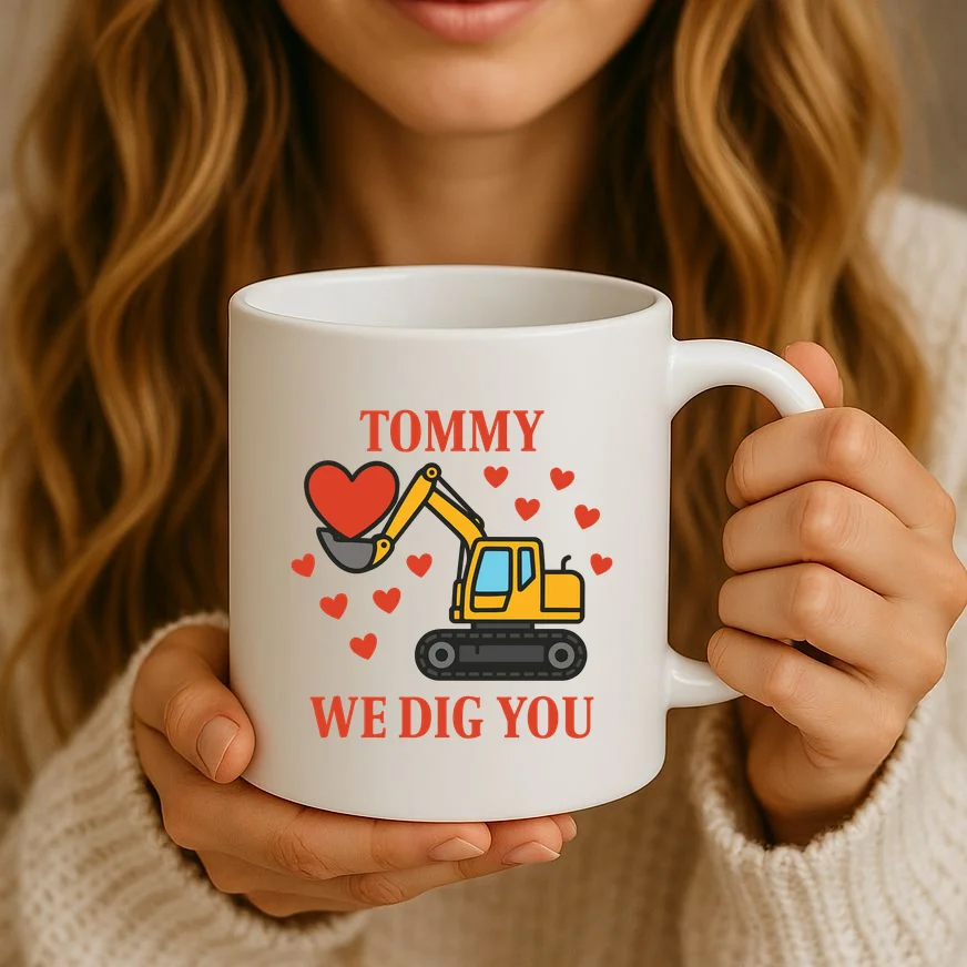 We Dig You Custom Name Birthday Construction Birthday Gift Coffee Mug - Front 2