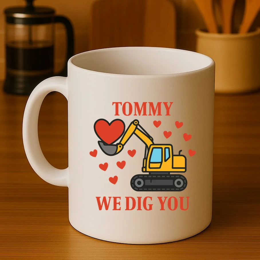 We Dig You Custom Name Birthday Construction Birthday Gift Coffee Mug - Front 3