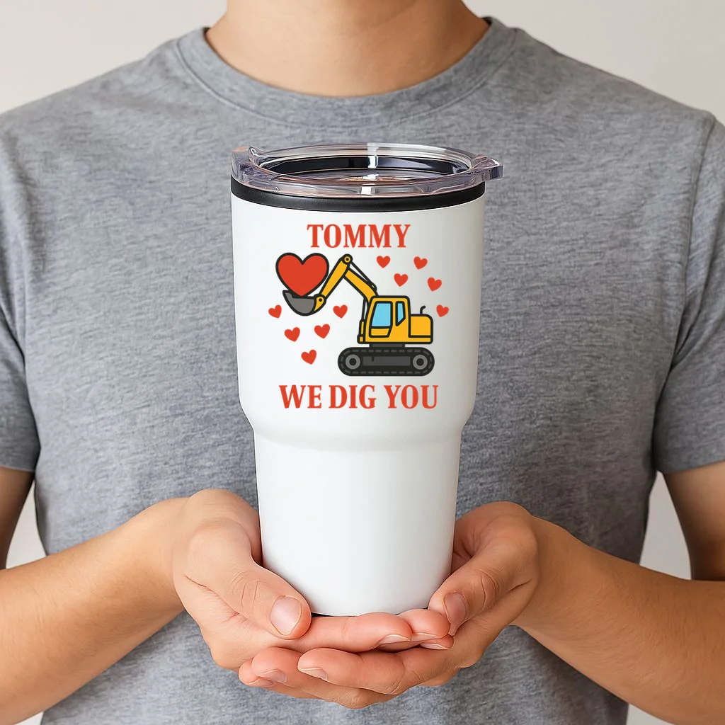 We Dig You Custom Name Birthday Construction Birthday Gift 20oz Tumbler - Front 1