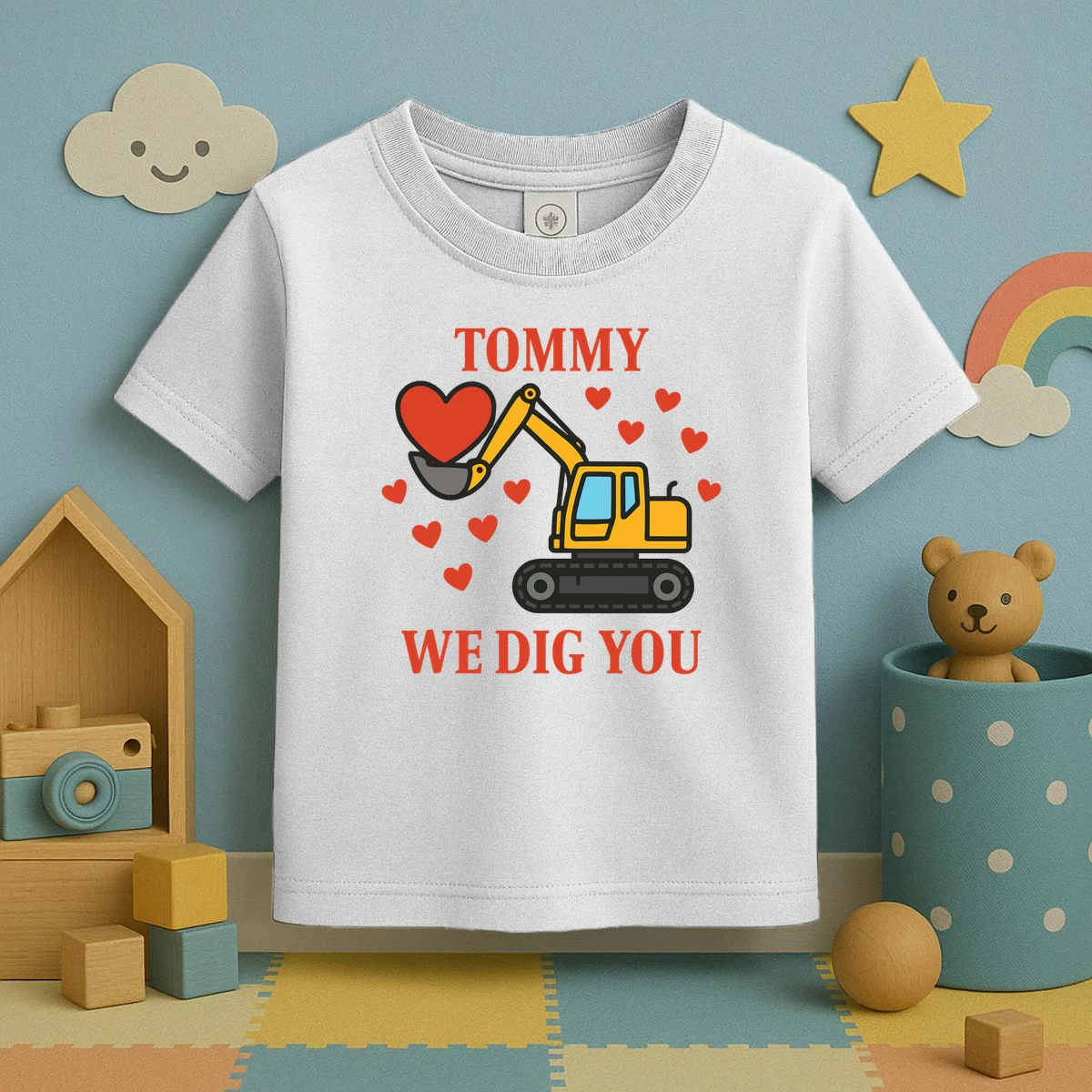 We Dig You Custom Name Birthday Construction Birthday Gift Toddler T-Shirt - Front 2