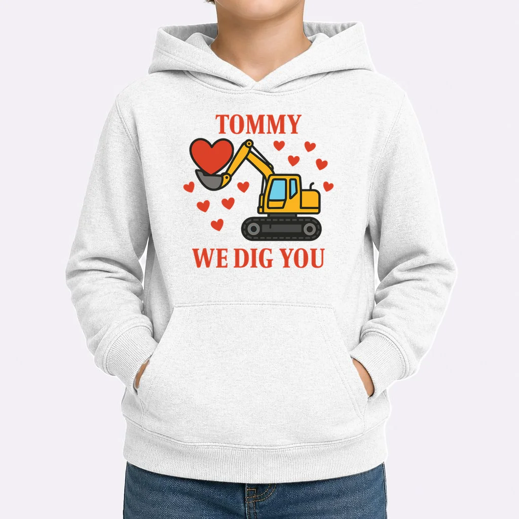 We Dig You Custom Name Birthday Construction Birthday Gift Kids Hoodie - Front 1