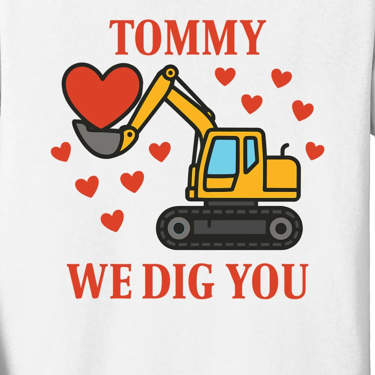 We Dig You Custom Name Birthday Construction Birthday Gift Kids Long Sleeve Shirt - Front - Close-up