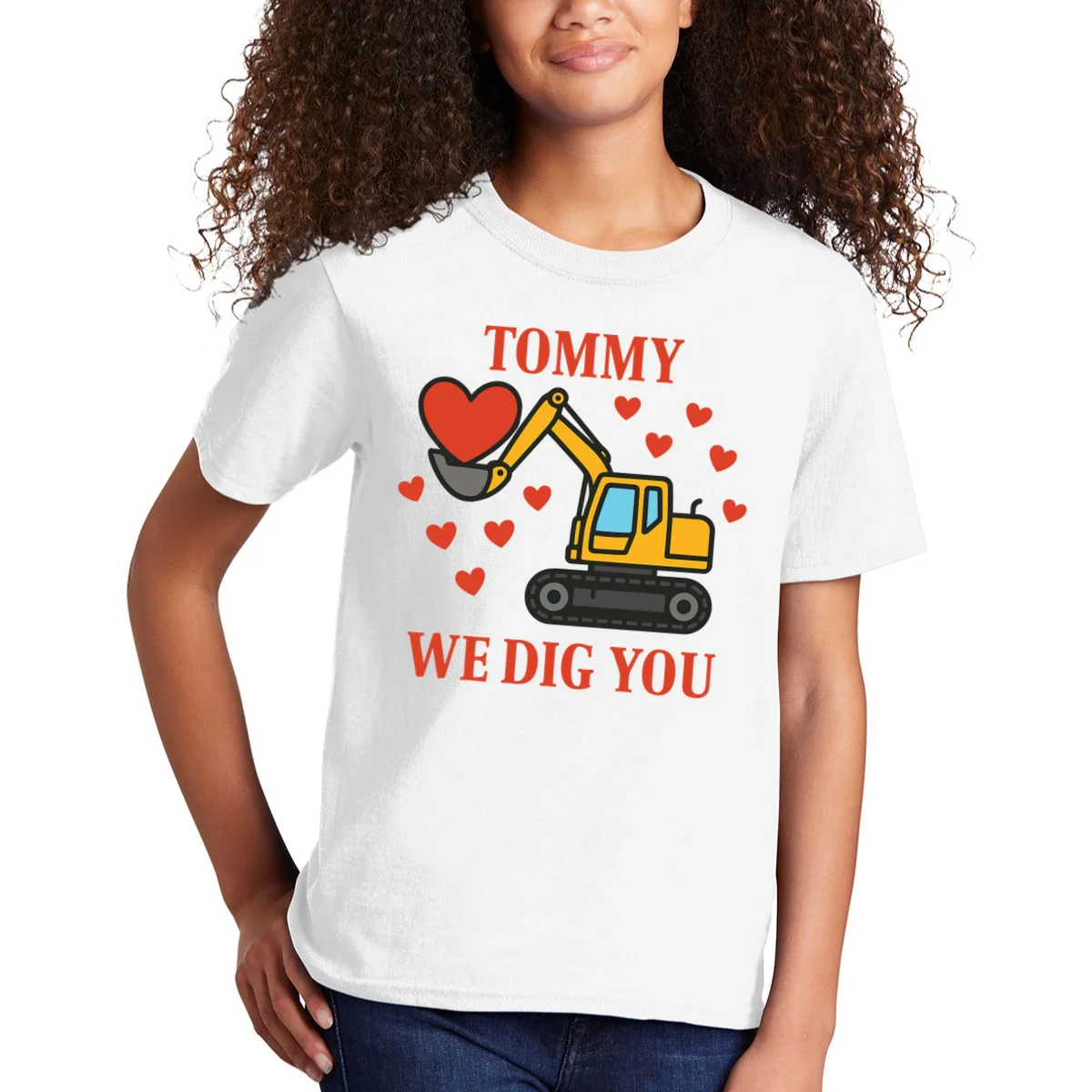 We Dig You Custom Name Birthday Construction Birthday Gift Kids T-Shirt - Front 1