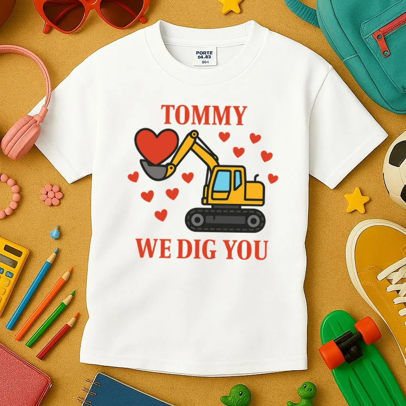 We Dig You Custom Name Birthday Construction Birthday Gift Kids T-Shirt - Front 2