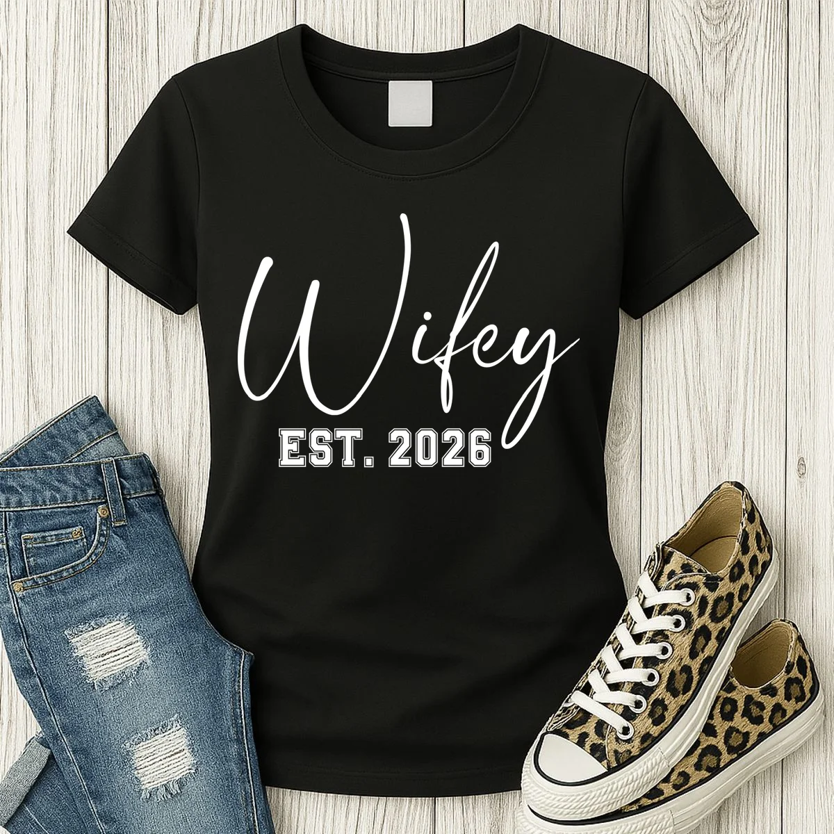 Wifey Personalized Wifey Est. 2026 Custom Year Women's T-Shirt - Front 2