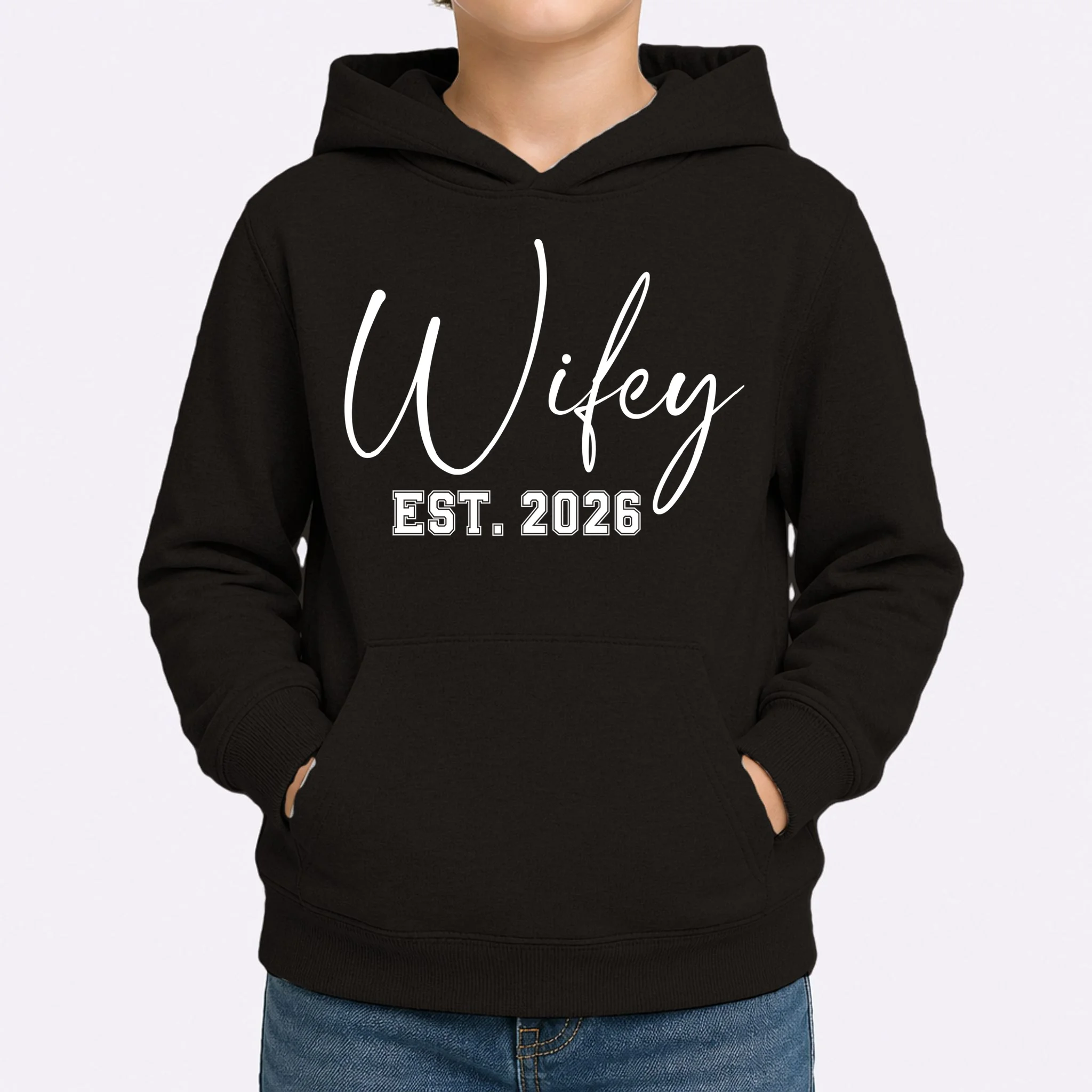 Wifey Personalized Wifey Est. 2026 Custom Year Kids Hoodie - Front 1