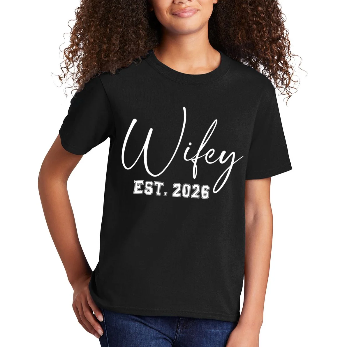 Wifey Personalized Wifey Est. 2026 Custom Year Kids T-Shirt - Front 1