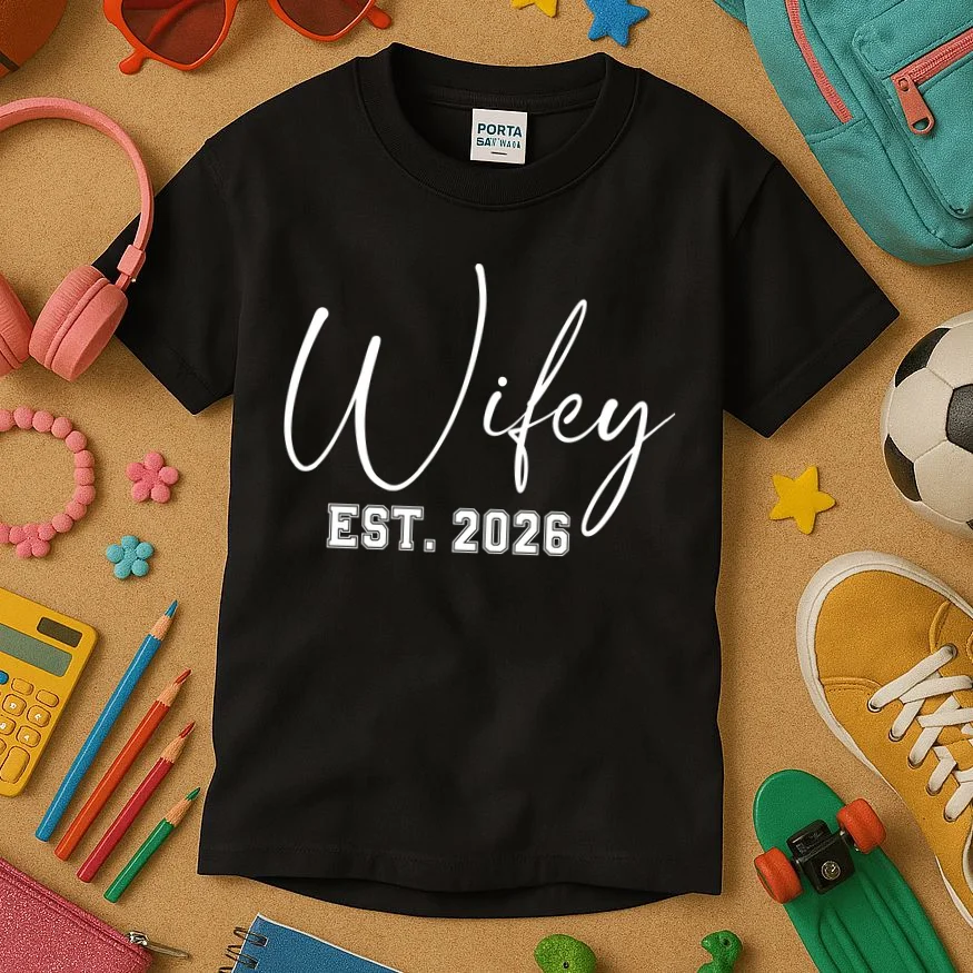Wifey Personalized Wifey Est. 2026 Custom Year Kids T-Shirt - Front 2