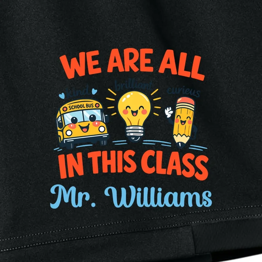 We Are All In This Class Custom Grade Level Teacher Name Kids Shorts - Front - Close-up